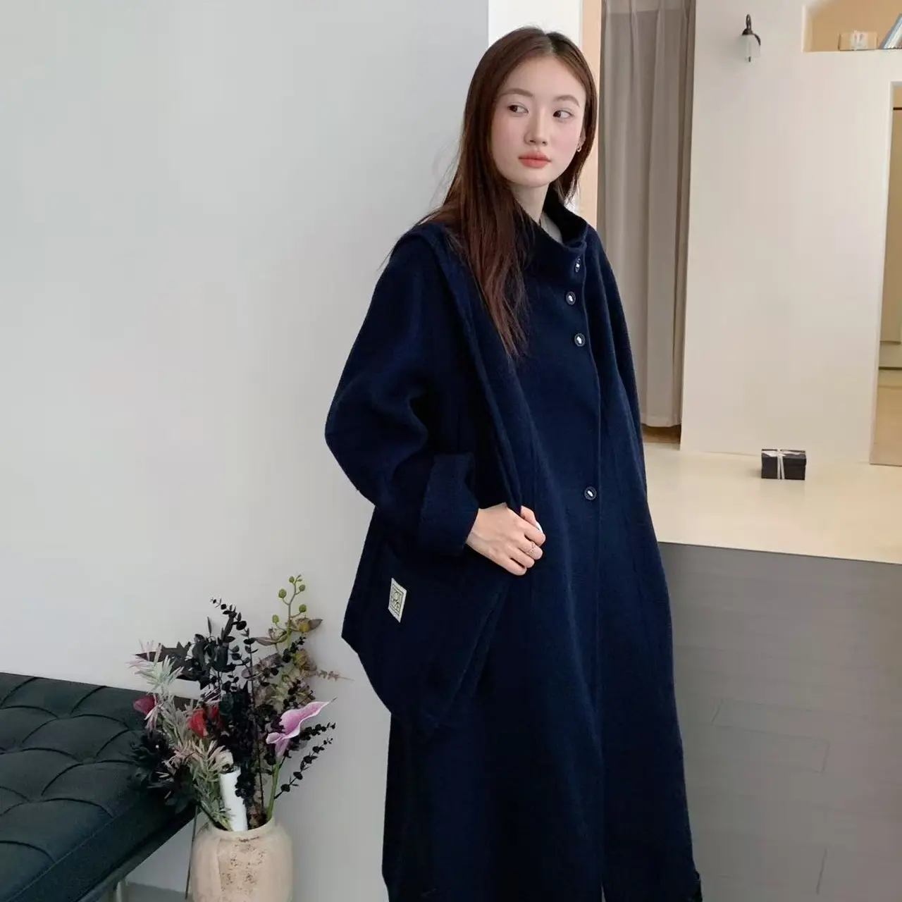 韩版送包休闲简约立领双面大衣小个子宽松加厚保暖秋冬轻奢风外套