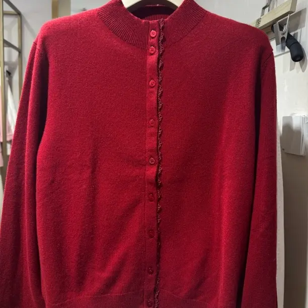 韩系简约羊毛高领长袖包布扣女式开衫冬季百搭