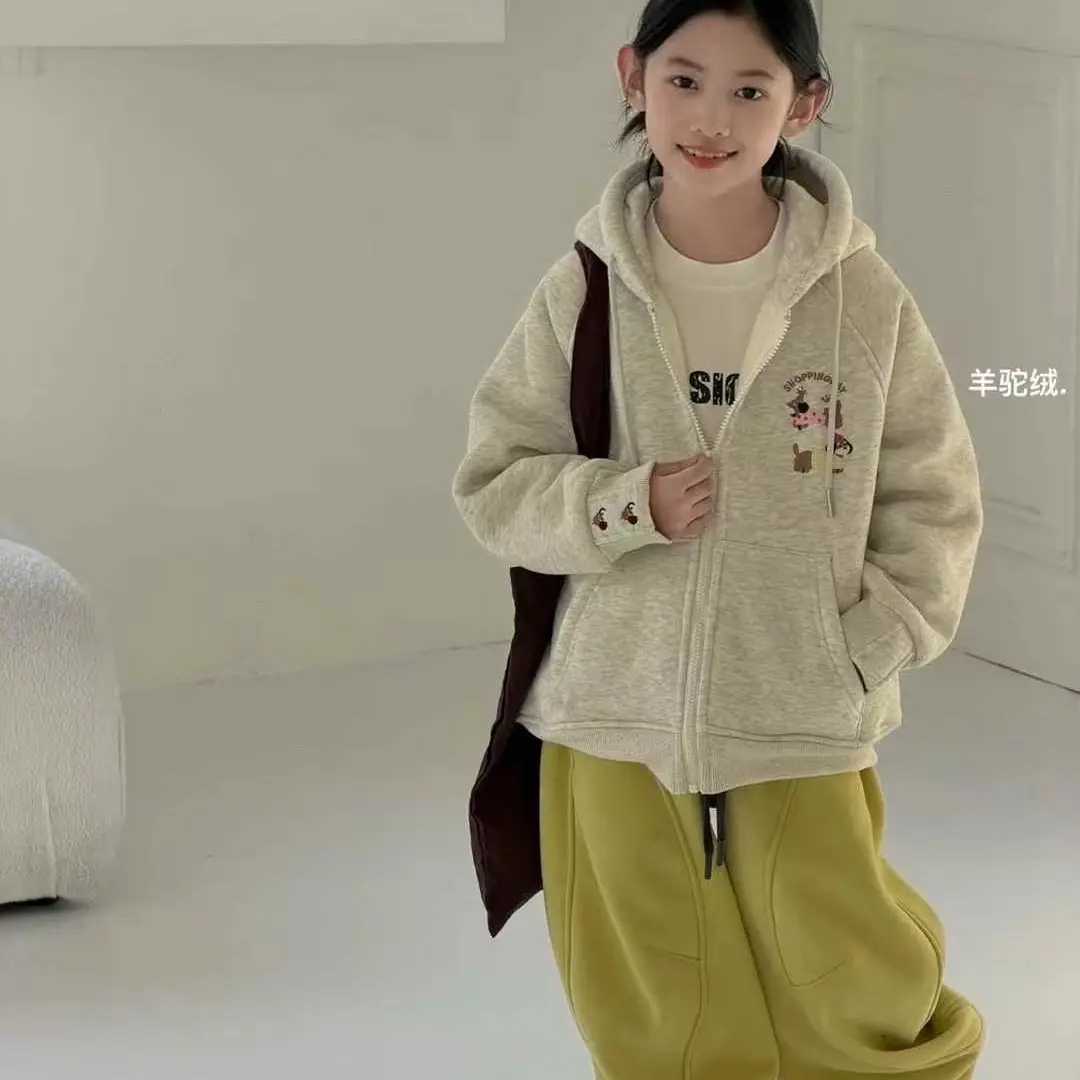 糖依果家 女童韩系加绒加厚连帽外套秋冬新款