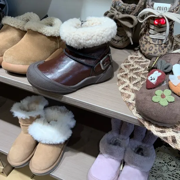 亲子款加绒皮面防水雪地靴冬季保暖短筒棉鞋