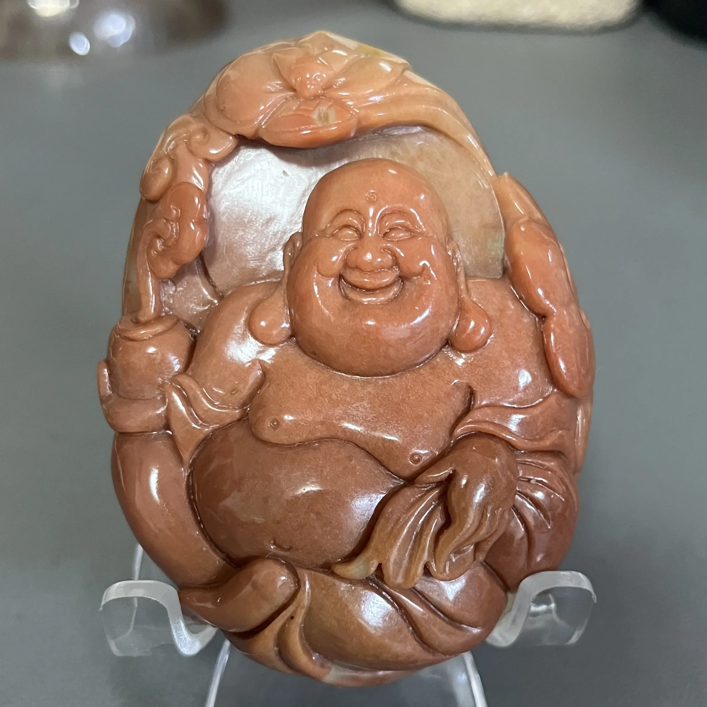 岫玉纳财弥勒佛把件男女通用