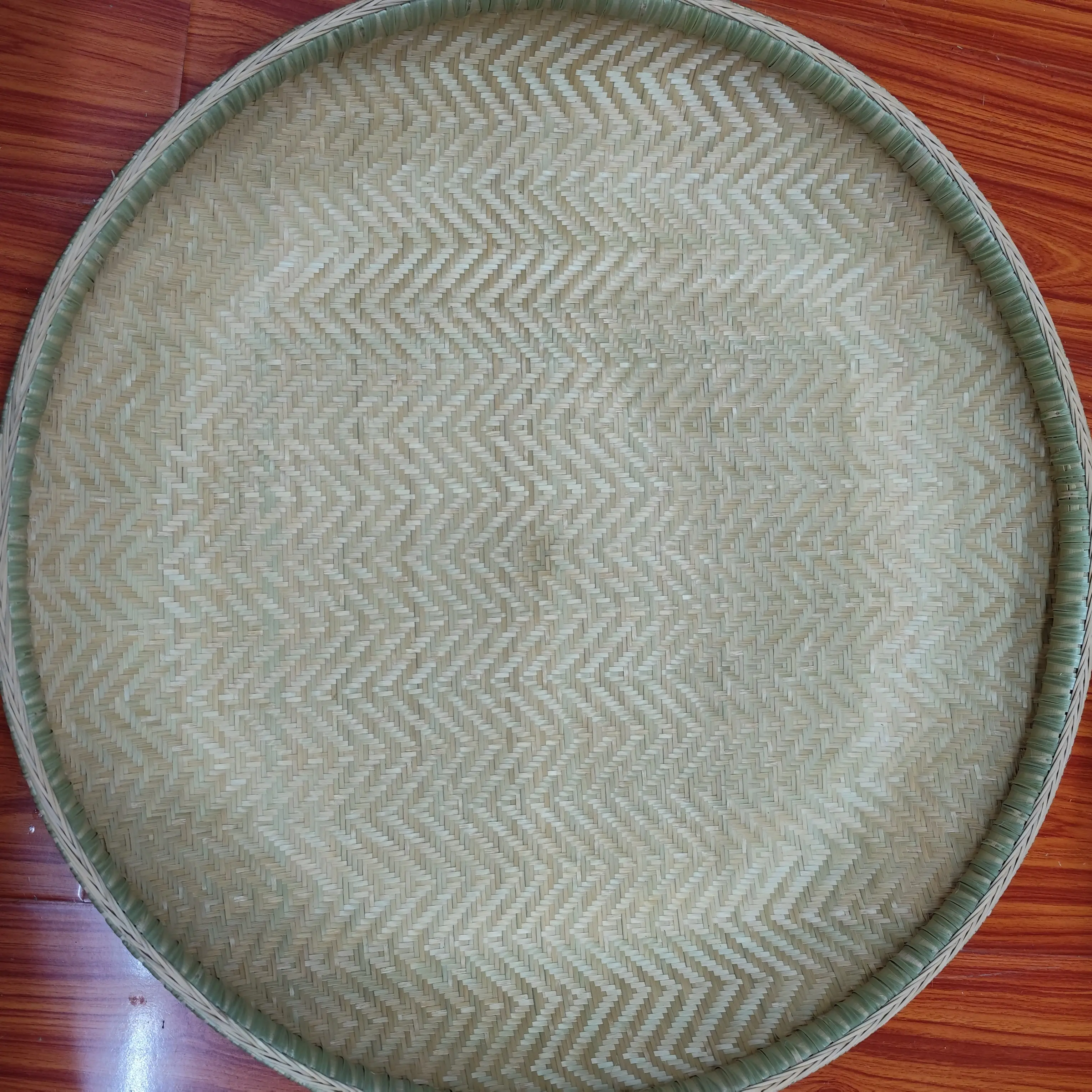 纯手工竹编带花纹圆形锁边晾晒用簸箕