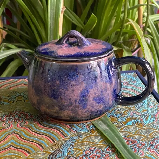 中国神后钧瓷茶具 窑变蓝建盏泡茶壶