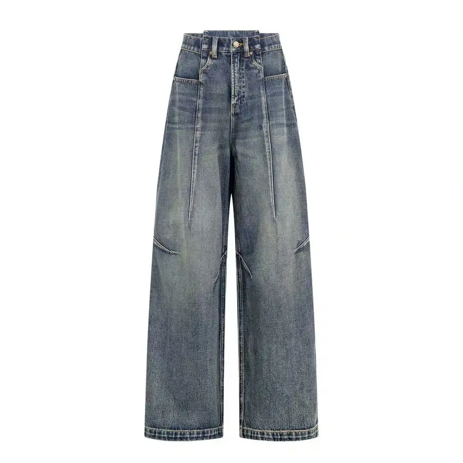 蓝箭牛仔裤 先锋解构趣味拼接弯刀裤高腰喇叭大60现货