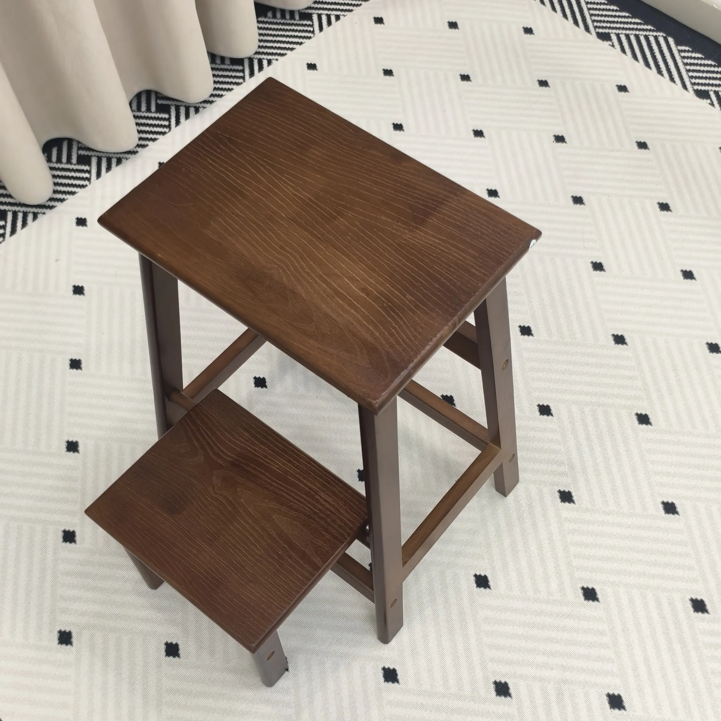 北美胡桃色实木换鞋凳家用餐椅客厅方形木凳简约复古新中式凳子
