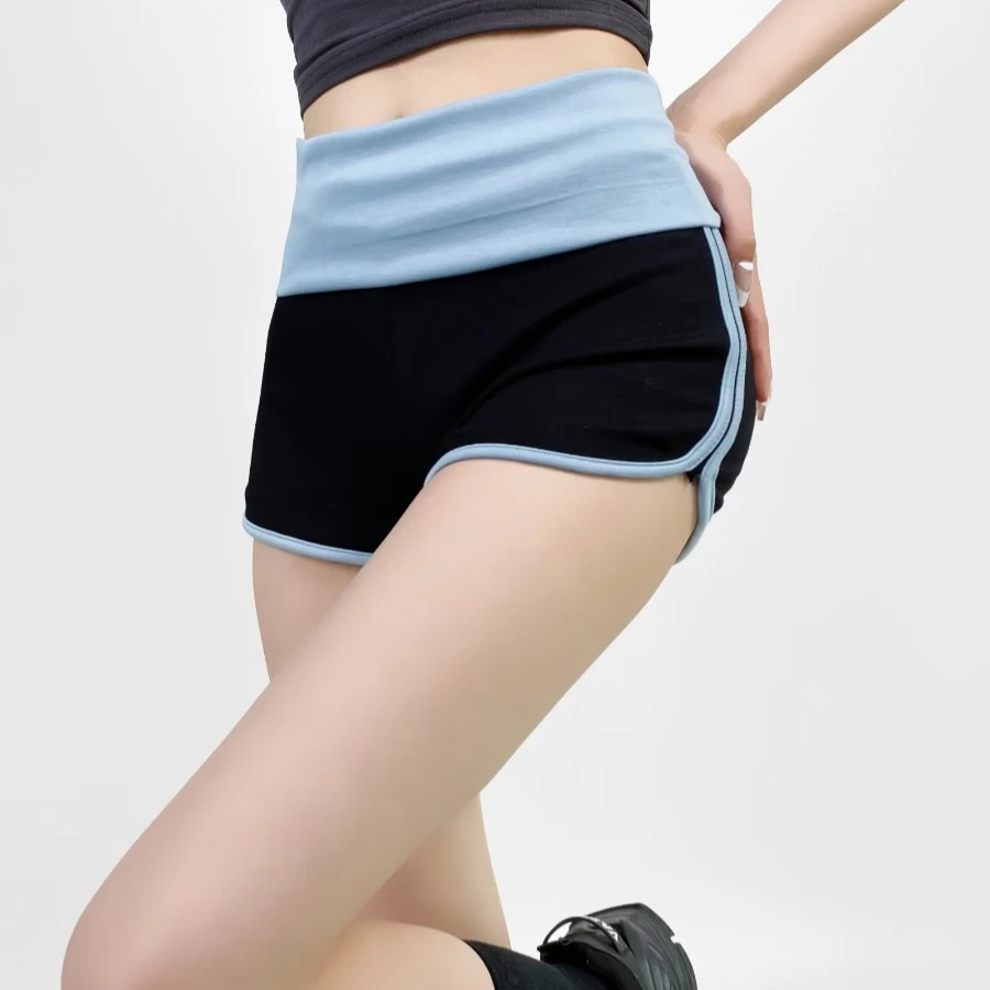 美式辣妹撞色拼接修身运动透气束身夏季无痕瑜伽健身热裤提臀短裤