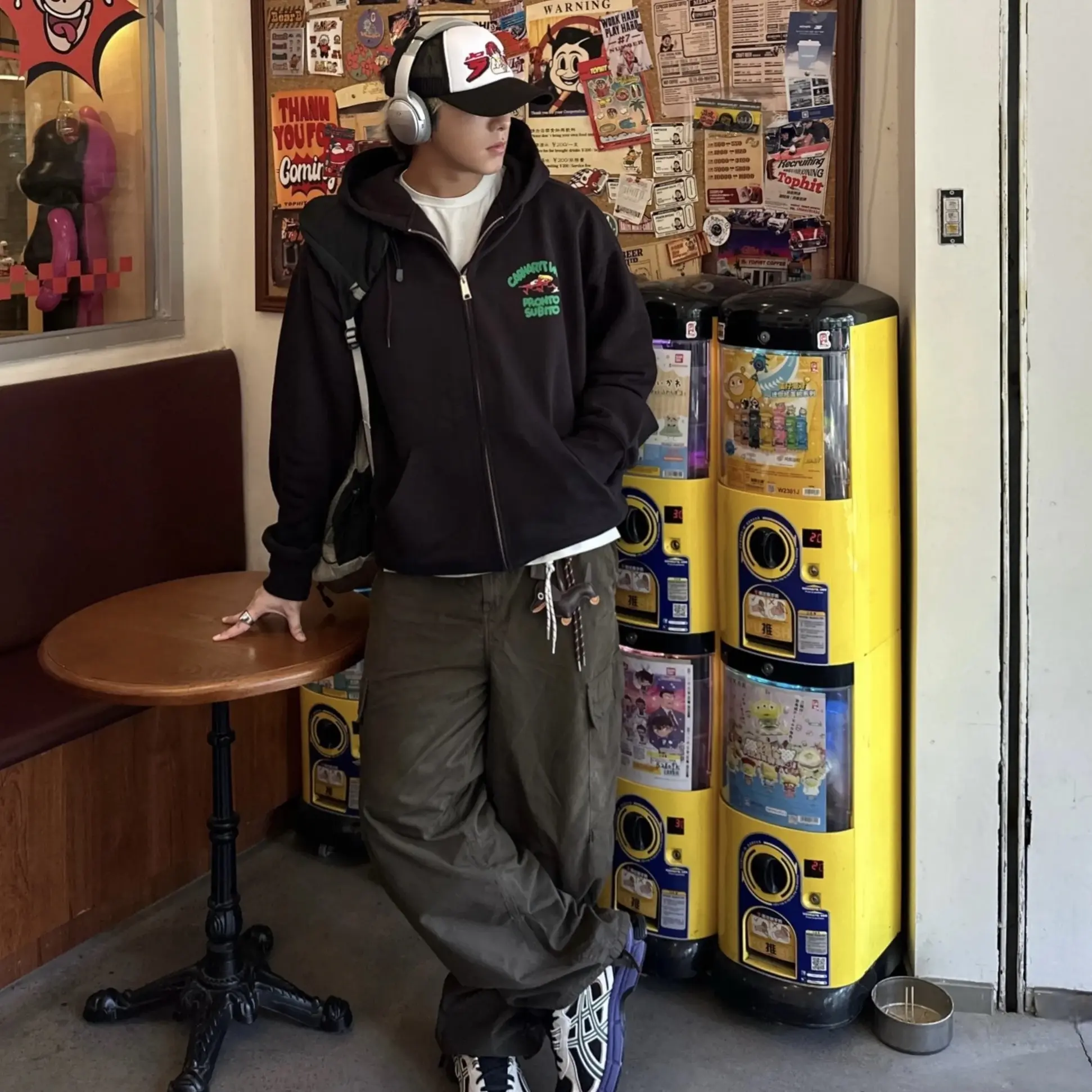 鲨鱼嘴连帽开衫潮流宽松美式字母印花休闲拉链外