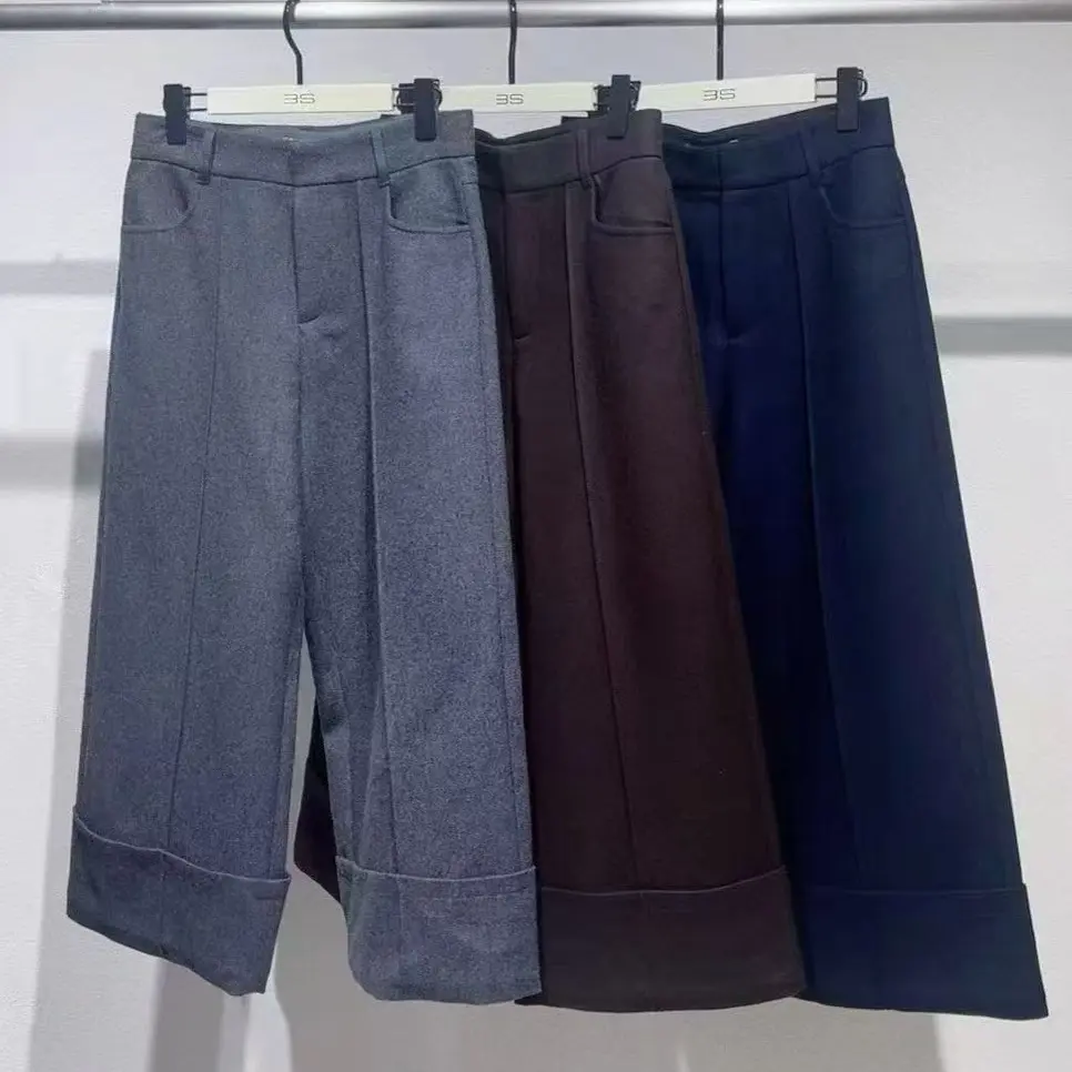 (直播专用图）老钱风极简高定羊毛翻边阔腿八分裤秋冬显瘦百搭