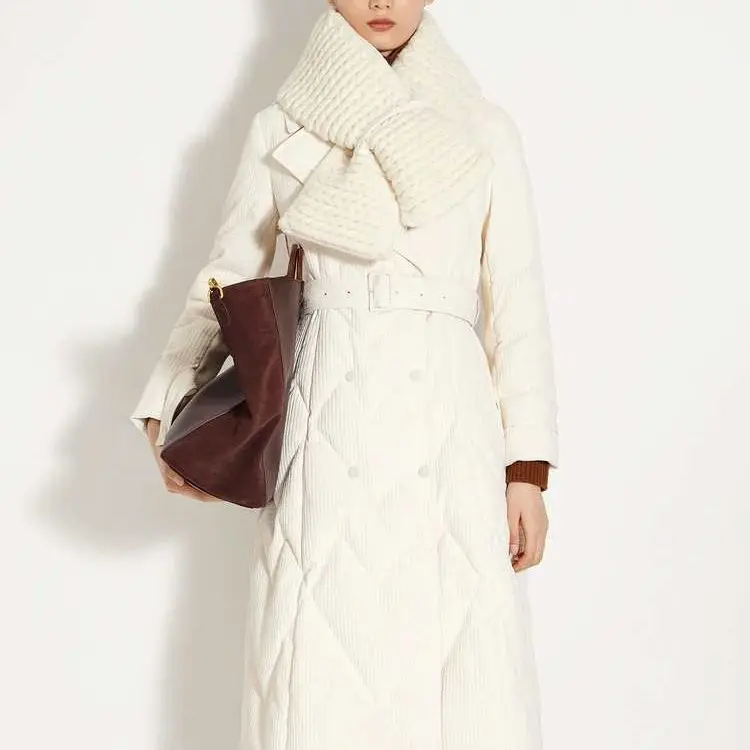 衣凡561围巾款中长款翻领纯色双排扣修身型羽服