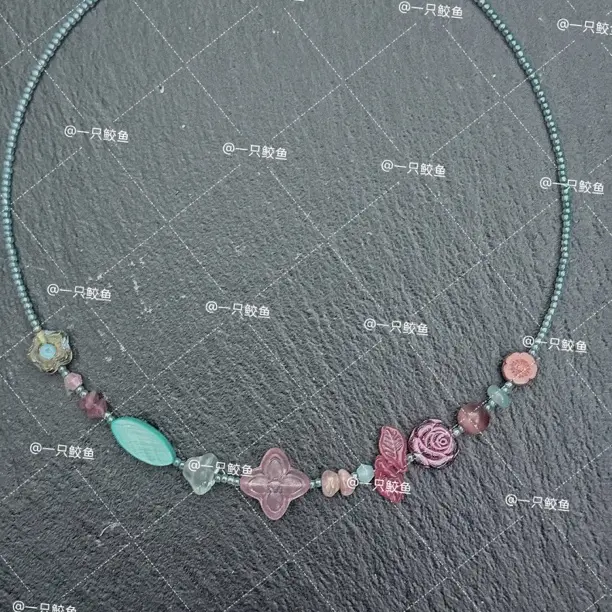 不锈钢琉璃项链 手工串珠小众设计感国风复古百搭气质温柔ins