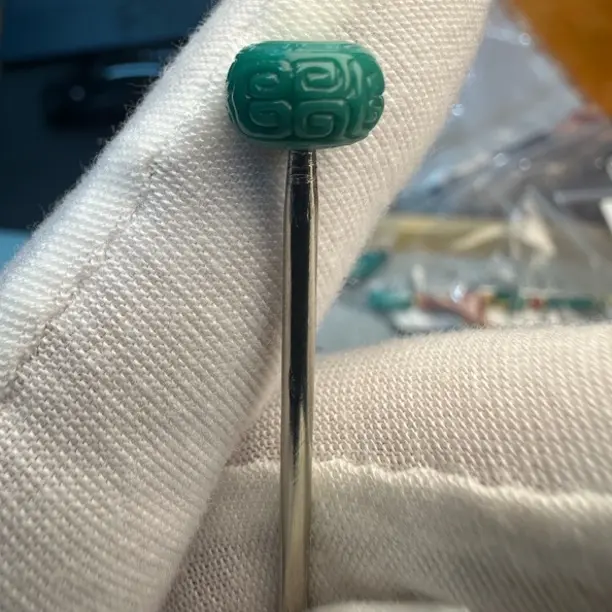 湖北原矿高瓷丫角山绿松石回纹隔珠