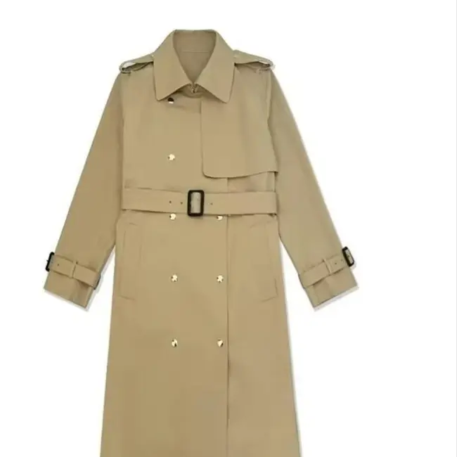 法式慵懒风时尚百搭浅卡其色长款风衣