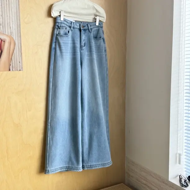 小个子加绒加厚高腰直筒牛仔裤复古蓝色显瘦百搭冬季新款