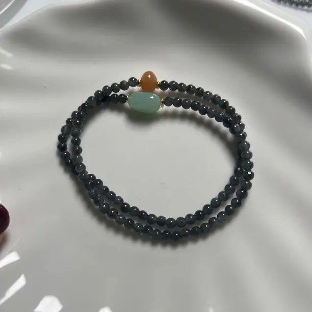 天然翡翠乌鸡小米双圈手串