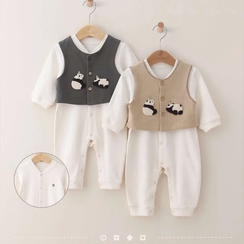 婴儿纯棉无骨秋冬通用小绅士连体衣哈衣爬服