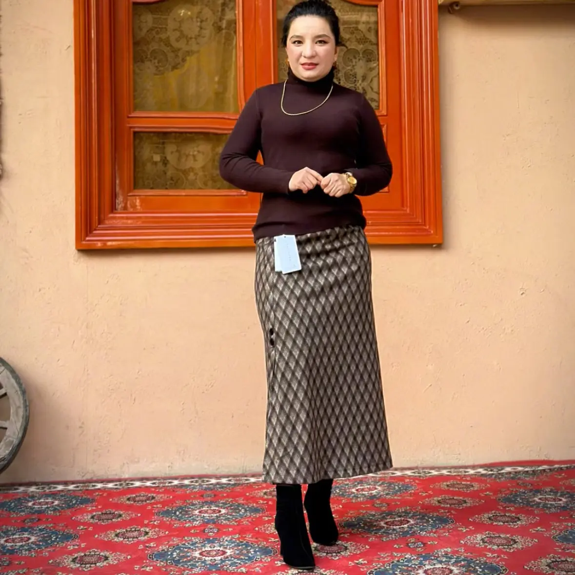 秋冬高腰显瘦格子毛呢半身裙复古开叉直筒包臀A字裙百搭气质长裙