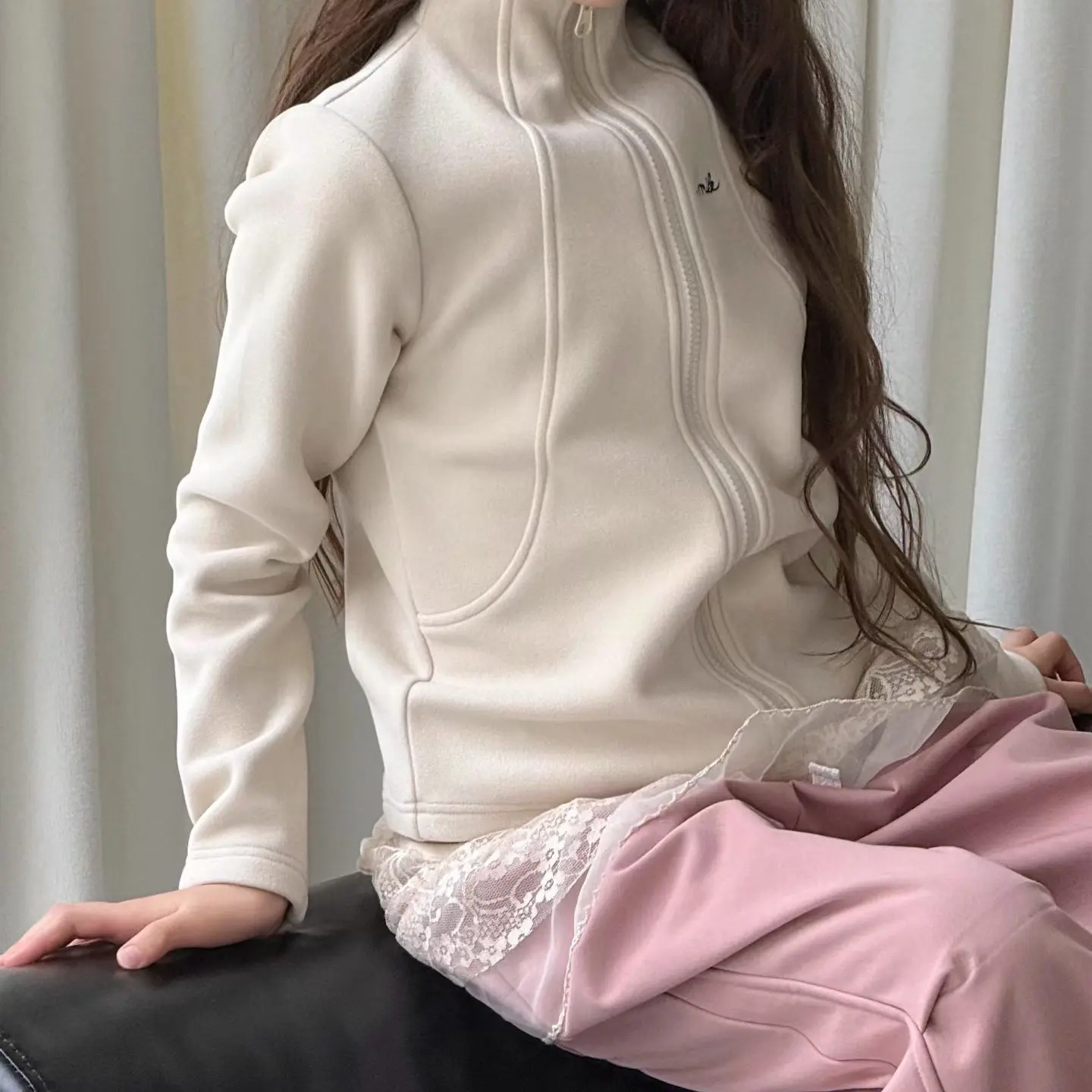 捡漏校服神器女童冬季加绒加厚立领开衫洋气休闲外套中大童女孩