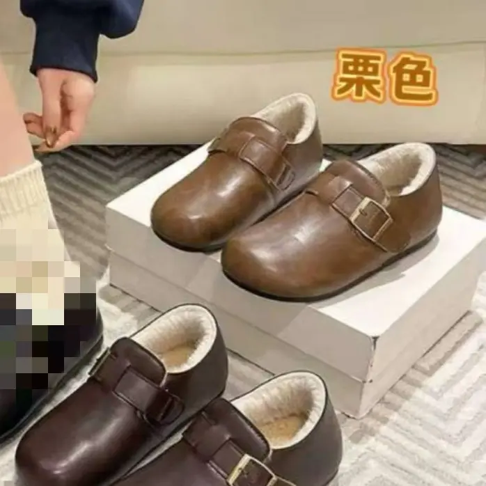 冬季新款潮流复古港风休闲纯色加棉保暖女款内增高加绒软底皮面