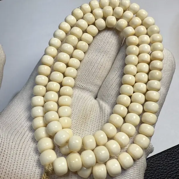 A04天然猛犸牙大嘴老型108串7✖️6mm满纹冰料支持鉴定文玩配饰