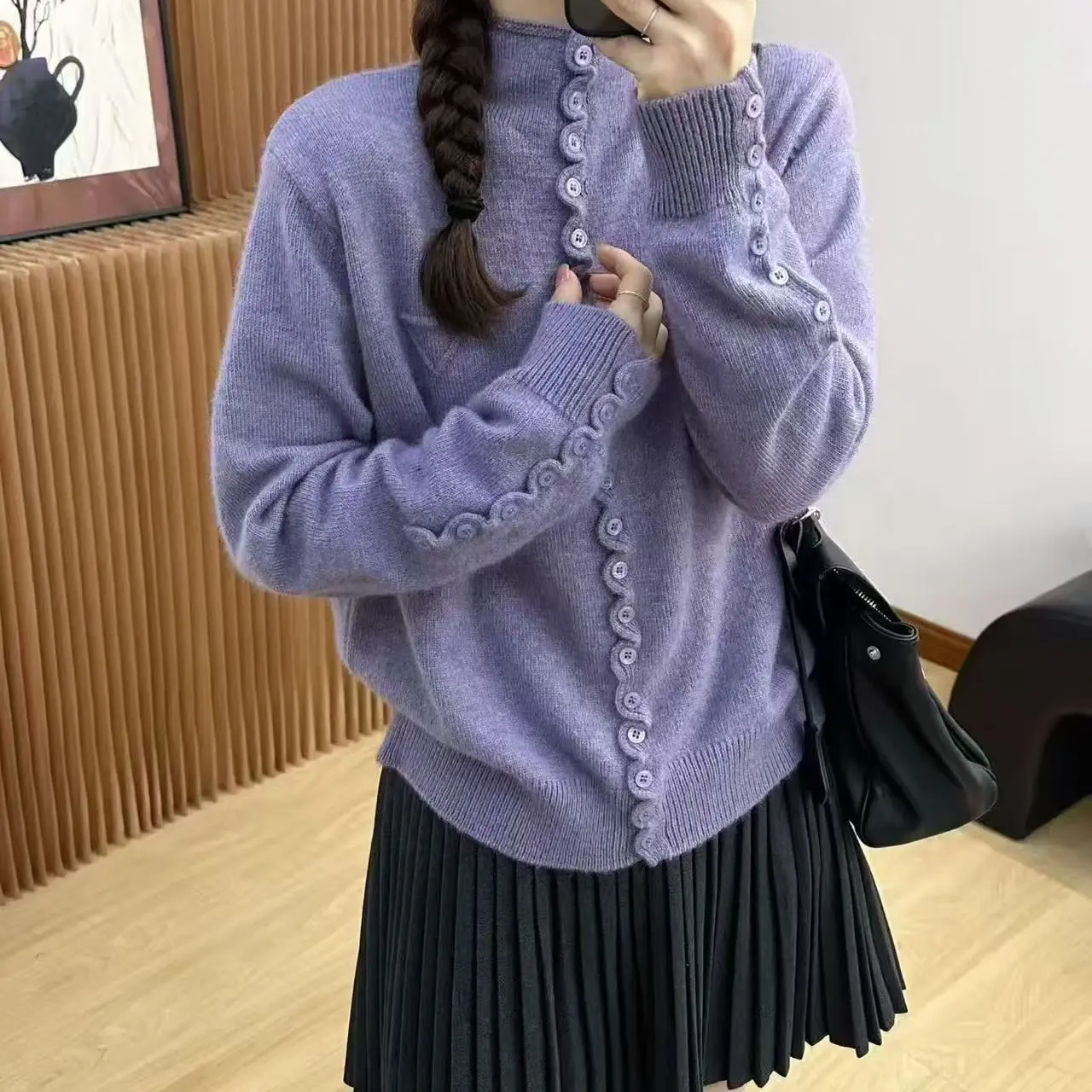 璇璇家冬季针织衫花边小扣款