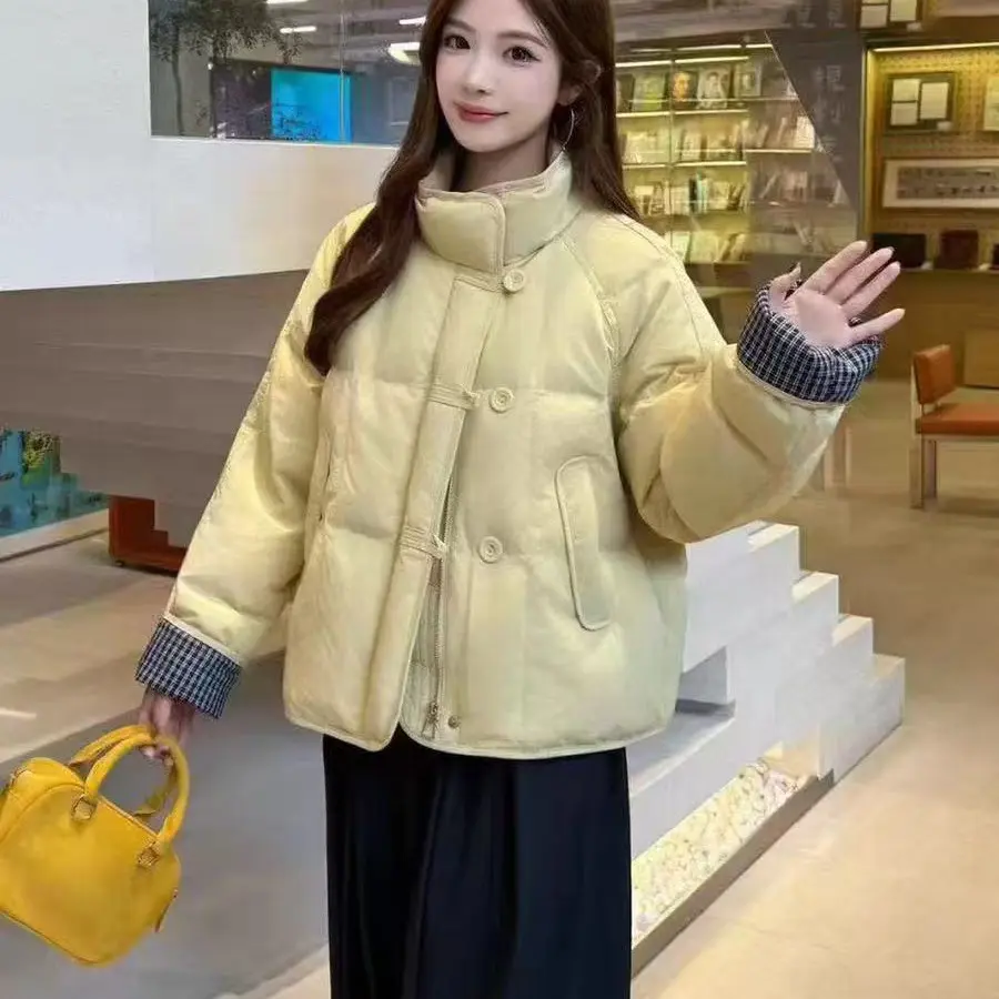 涂豆儿家格子拼接立领棉服
