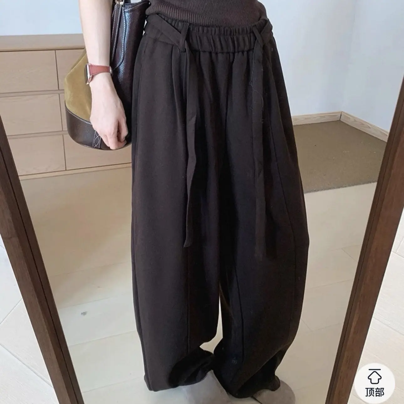 复古弯刀毛呢阔腿裤女秋冬加绒加厚宽松垂感显瘦百搭休闲直筒裤