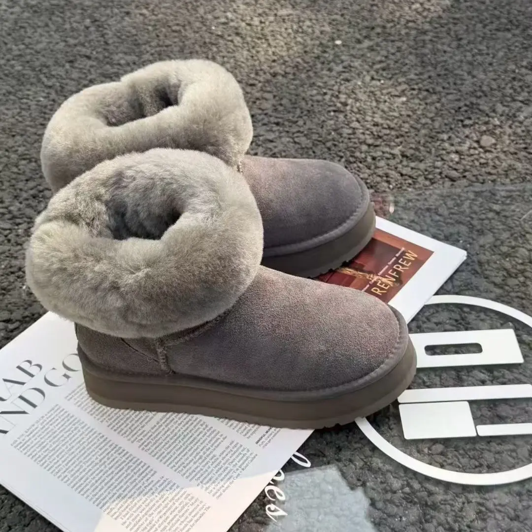 欧洲站欧货冬季千金风勃肯圆头加绒厚底保暖女式雪地靴