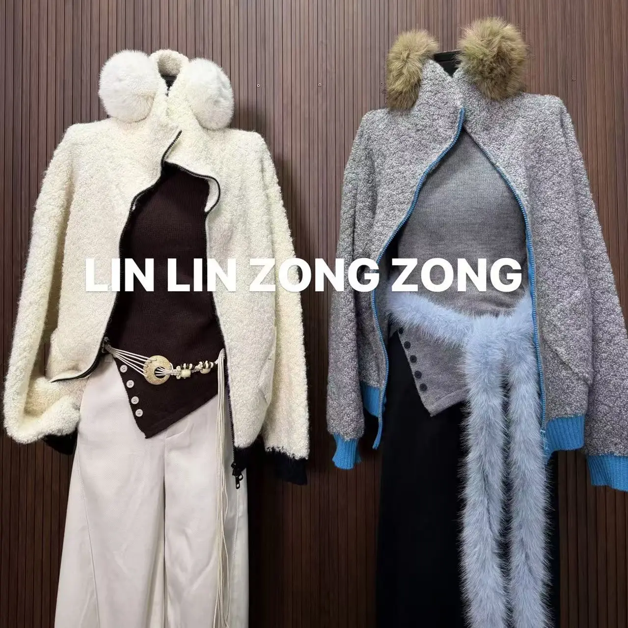 LIN ZONG “爱如潮水”韩版新款时尚ins潮甜美加厚撞色双头拉链毛衣