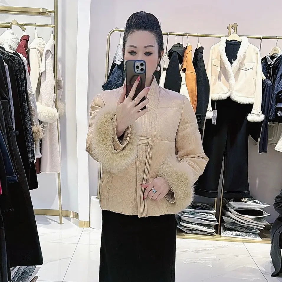 新中式国风流苏盘扣短款圆领石墨烯云绒加厚冬季女棉服百搭女款