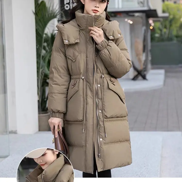 徐娥家大码女中长款连帽收腰宽松显瘦冬季加厚白鸭绒羽