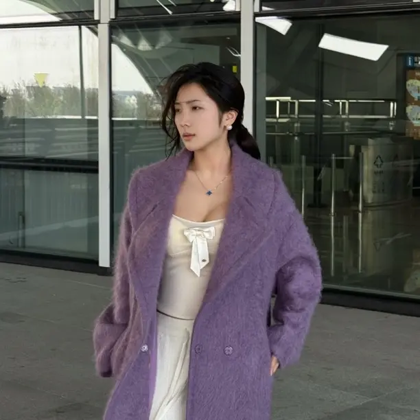 山羊绒绵羊毛拉绒翻驳领长款双面呢大衣女冬季韩系气质毛呢外套