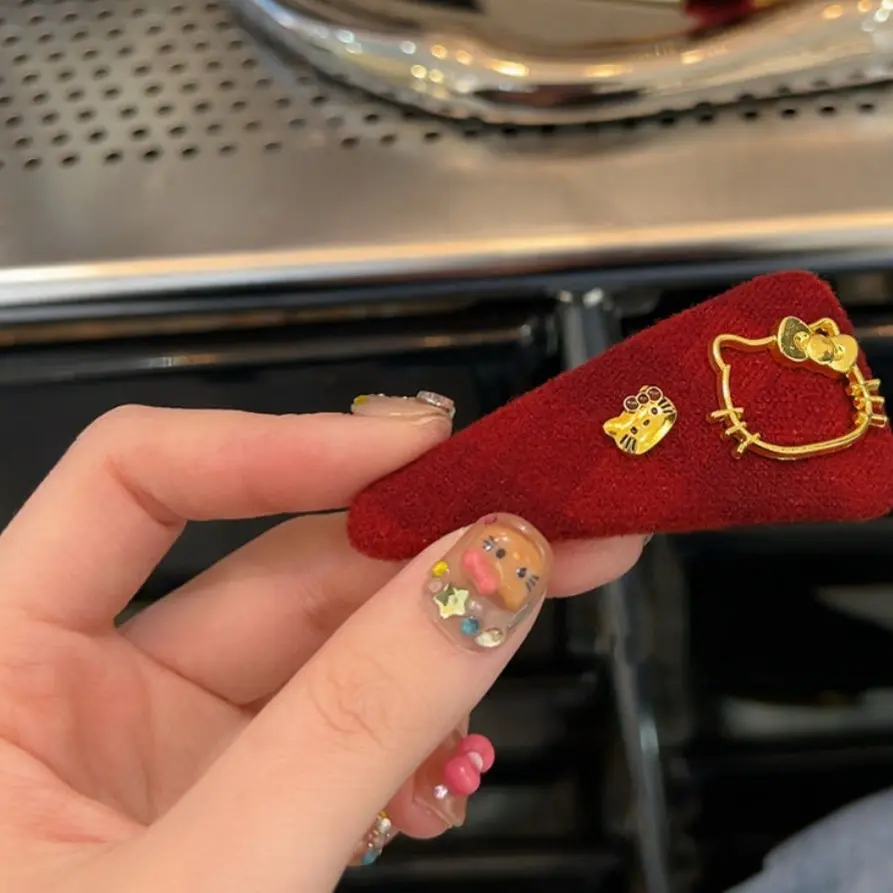 韩国红色格纹kT掰掰夹