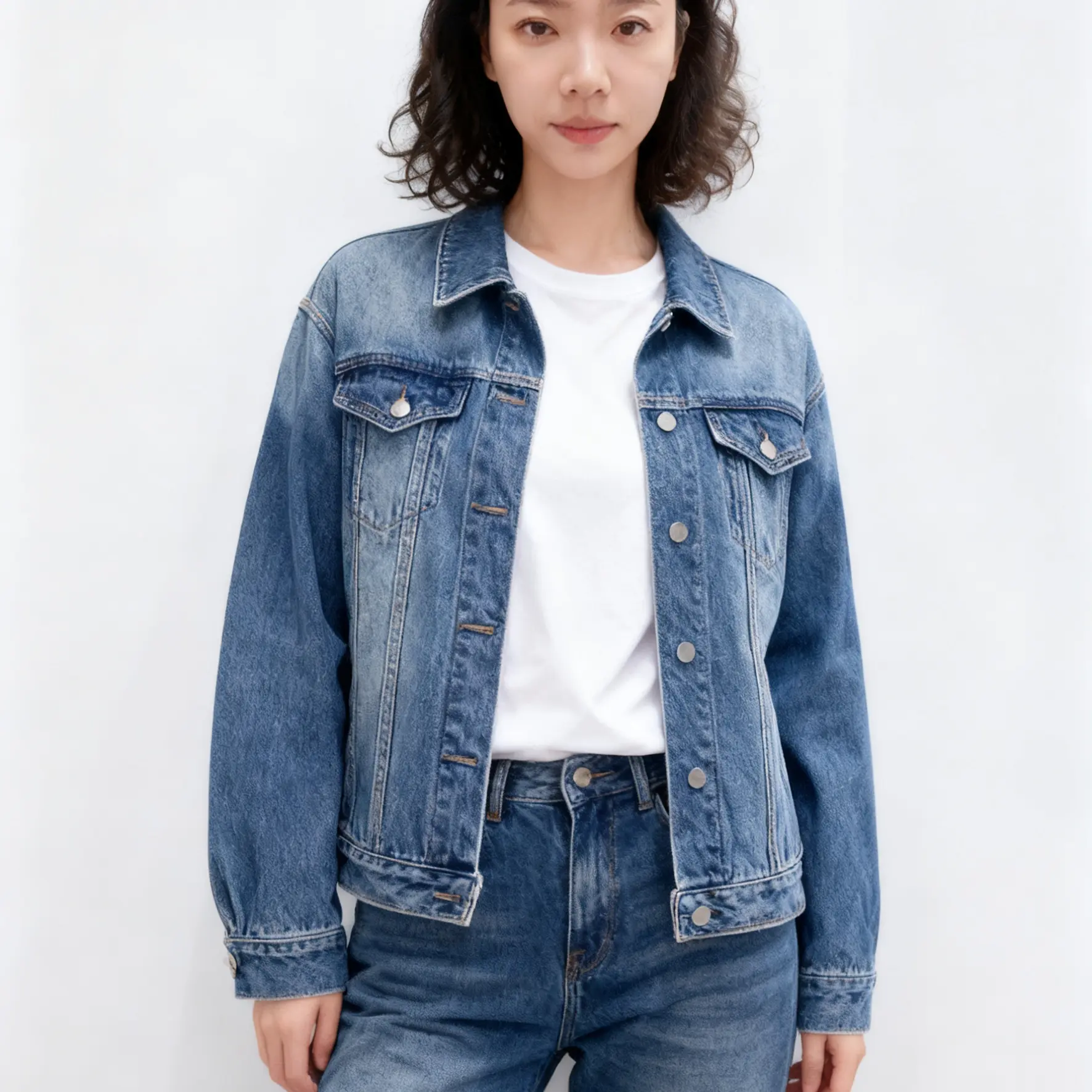 渐变色牛仔外套女短款长袖春秋季新款部分二婚微脏微瑕介意勿拍