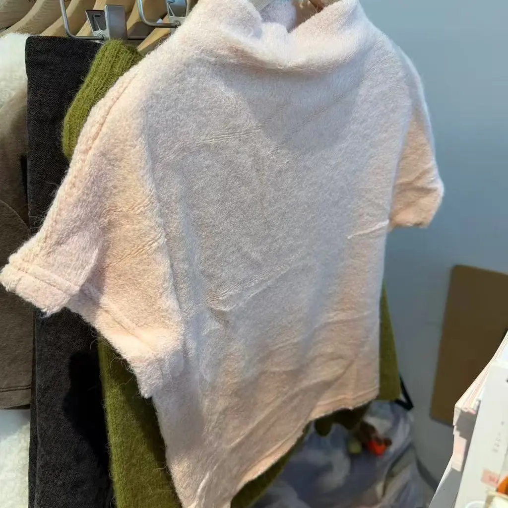 No退No换韩国东大门女装2025新款半高领针织短袖女314e