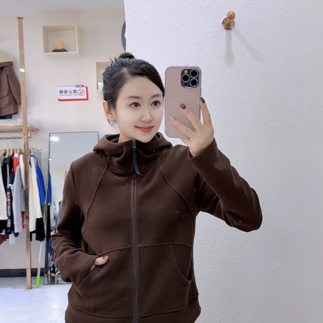 秋冬加绒加厚连帽卫衣外套女长袖开衫时尚百搭保暖休闲运动上衣