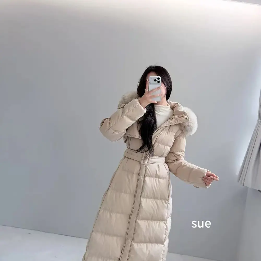 加绒加厚款长款千金风拉链毛领黑色显瘦保暖