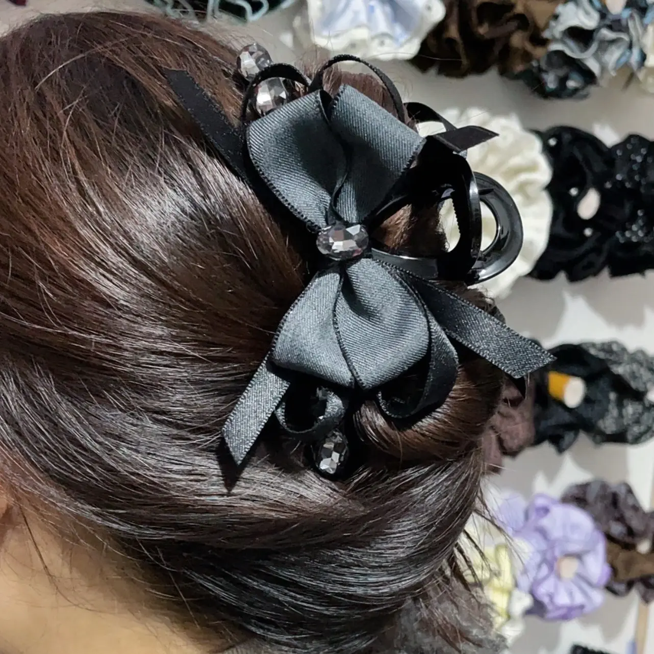 【单品】13公分手工制作高级灰色蝴蝶结抓夹简约时尚气质发饰