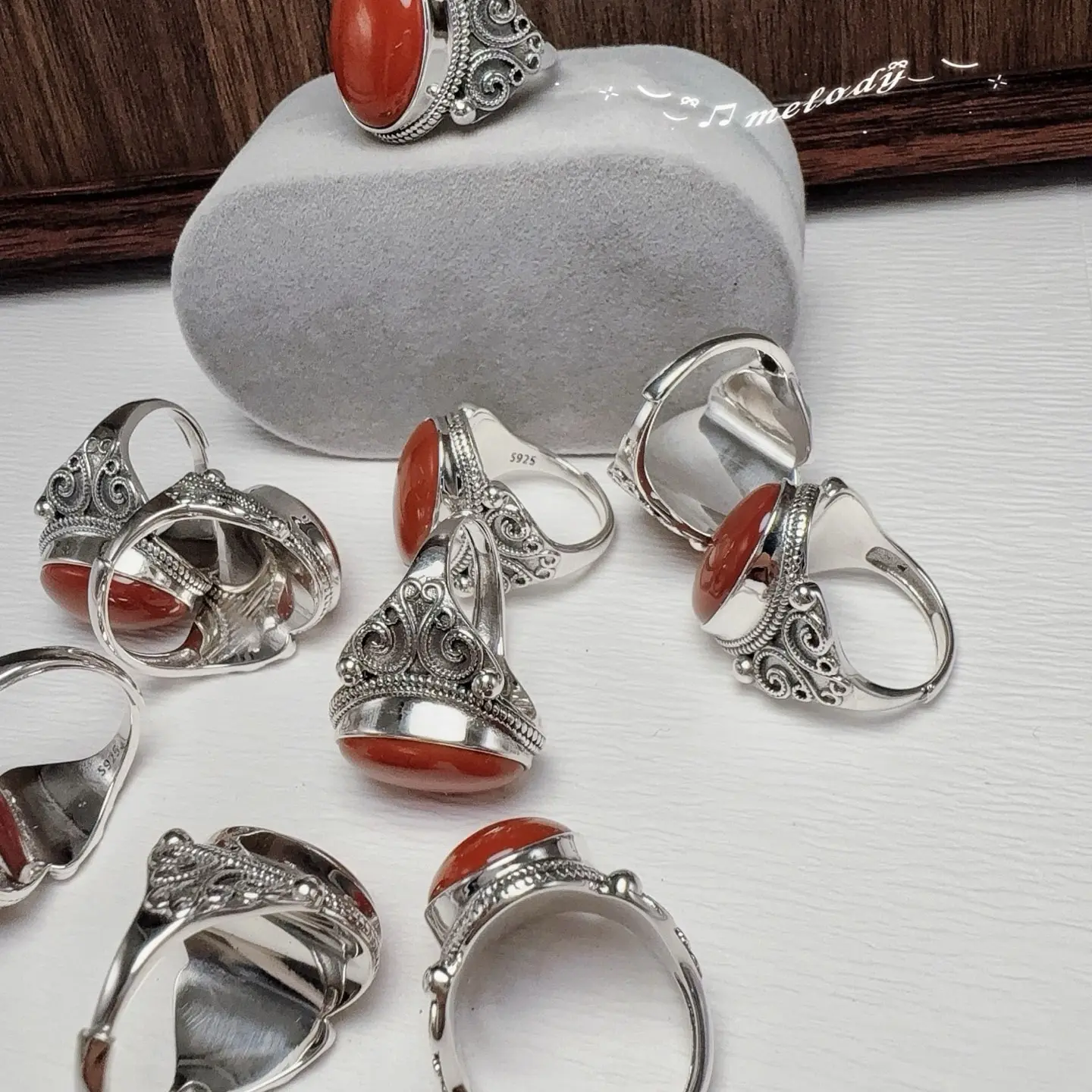 925银戒指 s925银民族风大椭圆开口戒指小众可调节