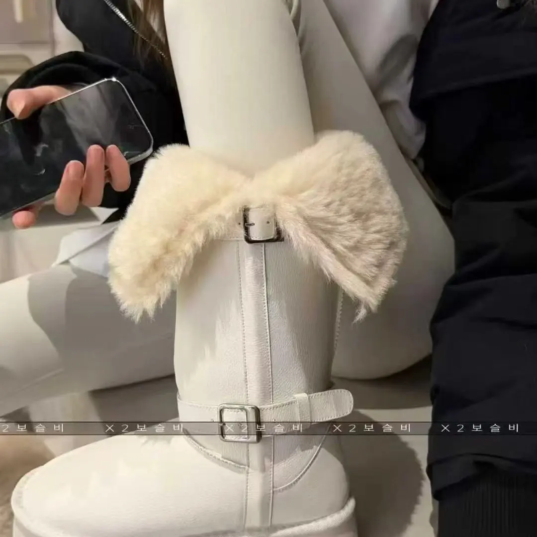 冬季厚底雪地靴中筒加绒保暖防滑防水时尚棉靴女款秋冬