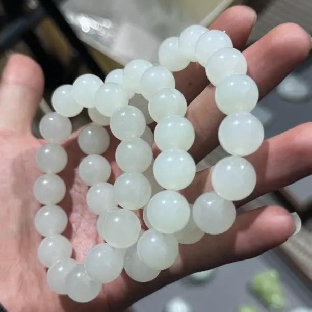 和田玉青海料白玉手串卡14mm（多样性发一 ）