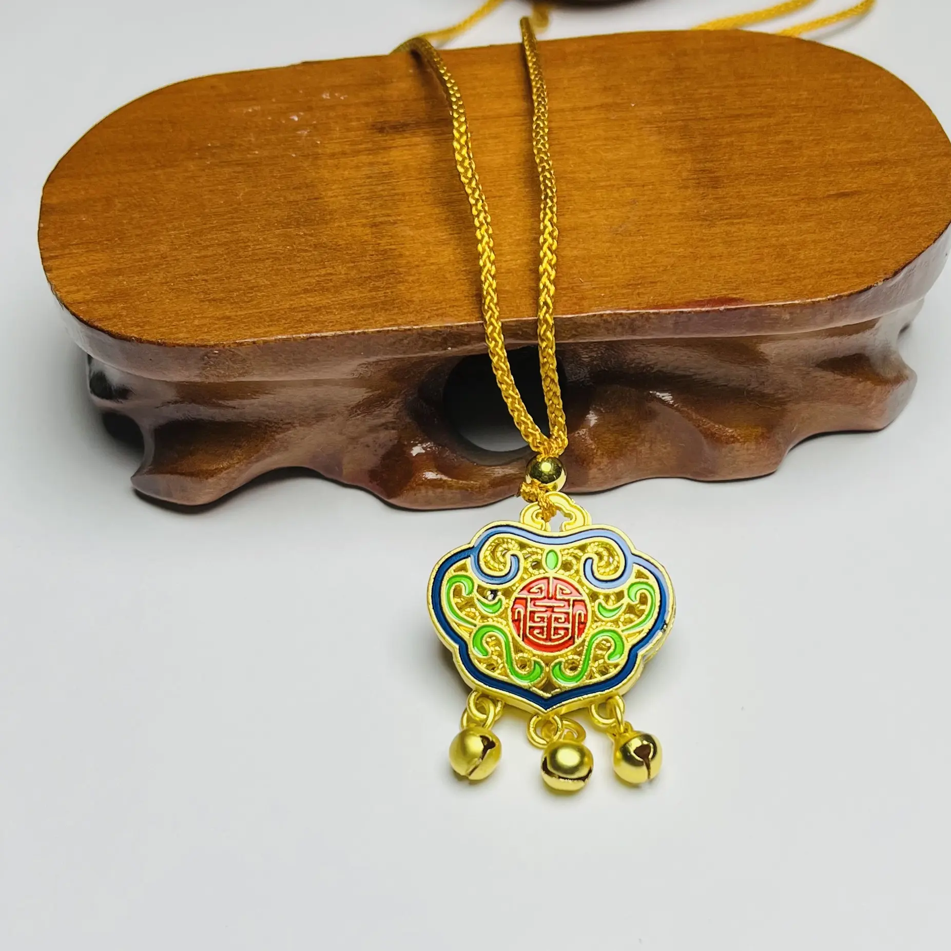 合金吊坠 手工珐琅工艺如意长命锁民族风毛衣链百搭
