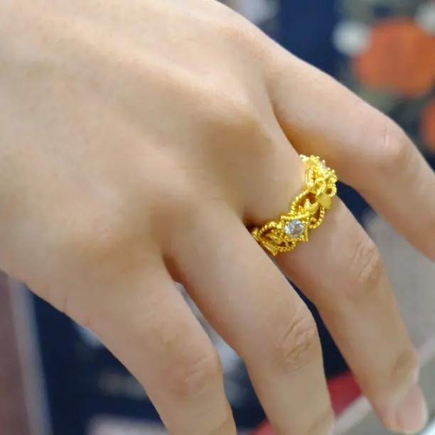 铜合金仿水晶戒指 活口其它女波纹复古宫廷指环时尚百搭气质素款