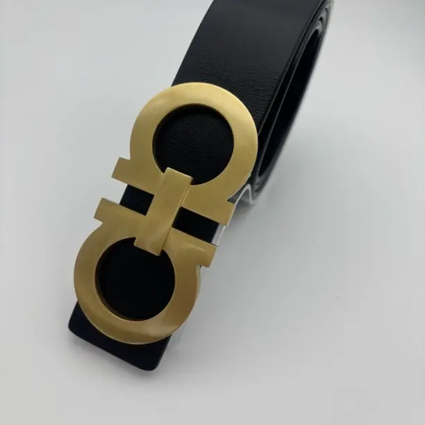 字母8字铜扣头层小牛皮板扣打眼时尚男士真皮皮带潮流