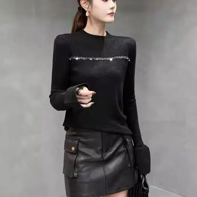 新款半高领珠珠针织