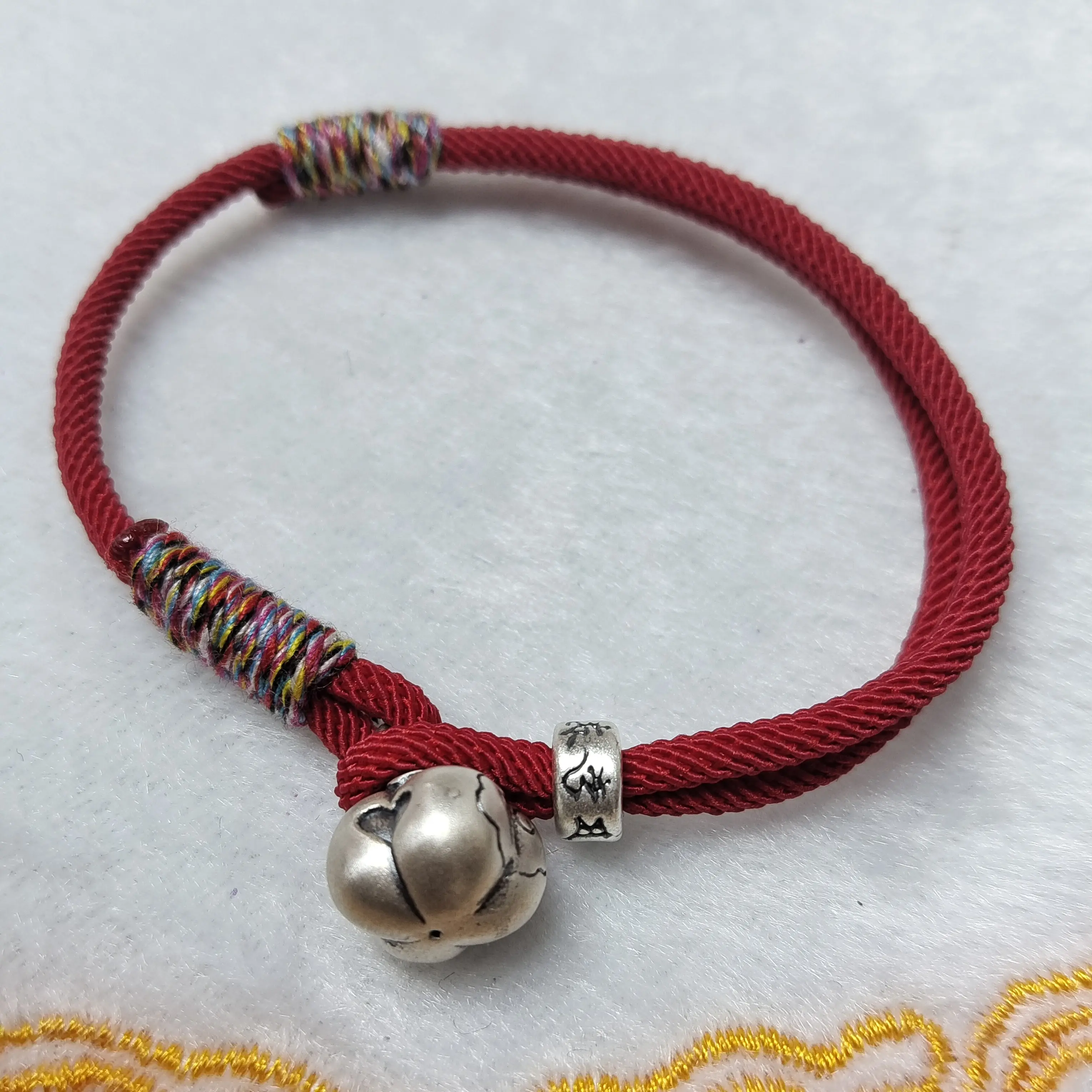 足银手链 足银柿柿如意红绳手链 999纯银时尚百搭手工编织手绳