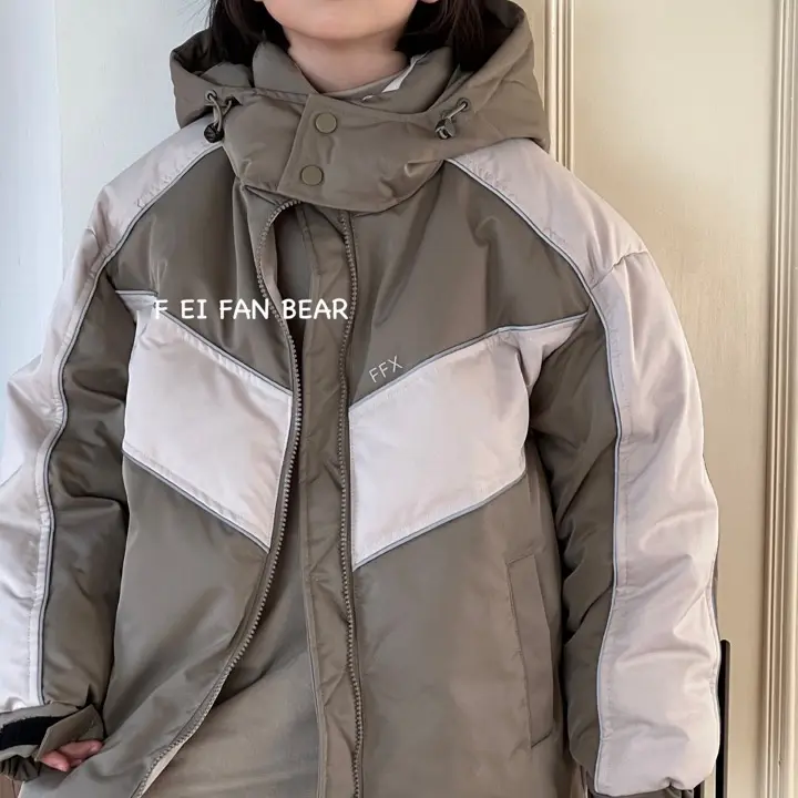 1号羽羽铠梦妮童装男童拼色厚款休闲中大童拼接保暖常规嘻哈风男