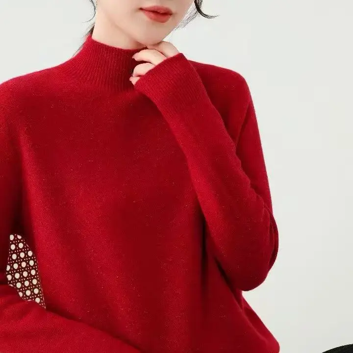 冬季新款半高领豆豆纱针织衫打底毛衣百搭