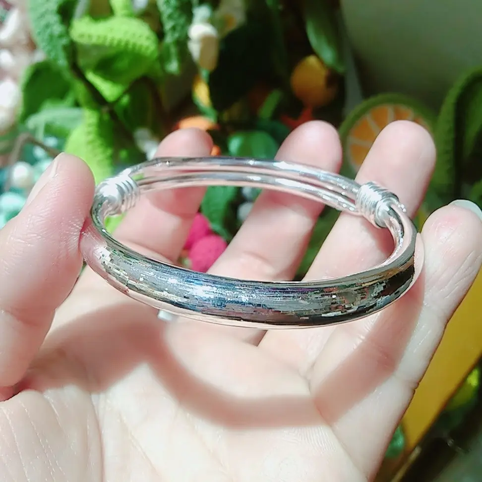 足银手镯 实心提拉手镯