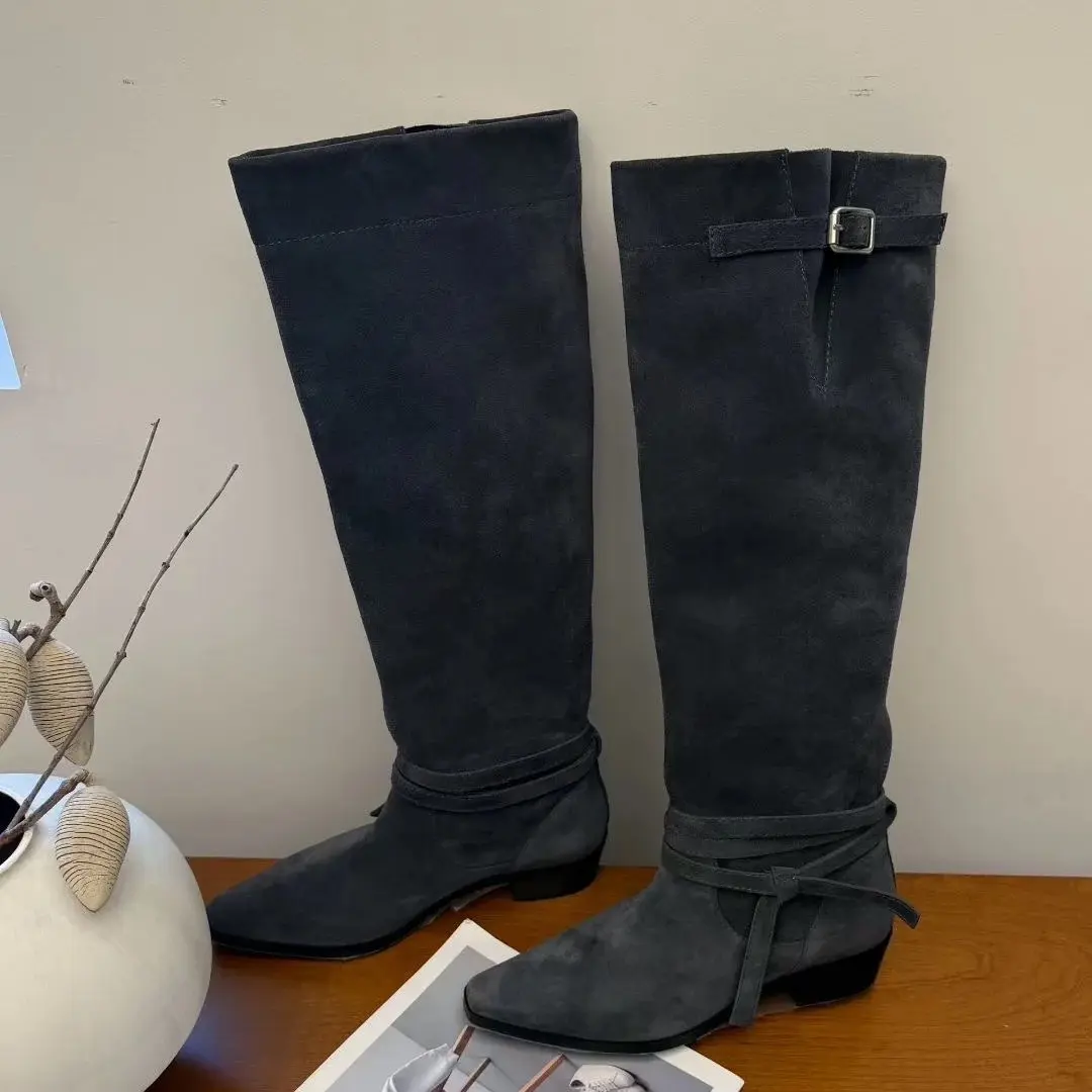 Maxi Mello 时装靴长筒高筒靴百搭圆头女靴牛仔时尚高跟长靴