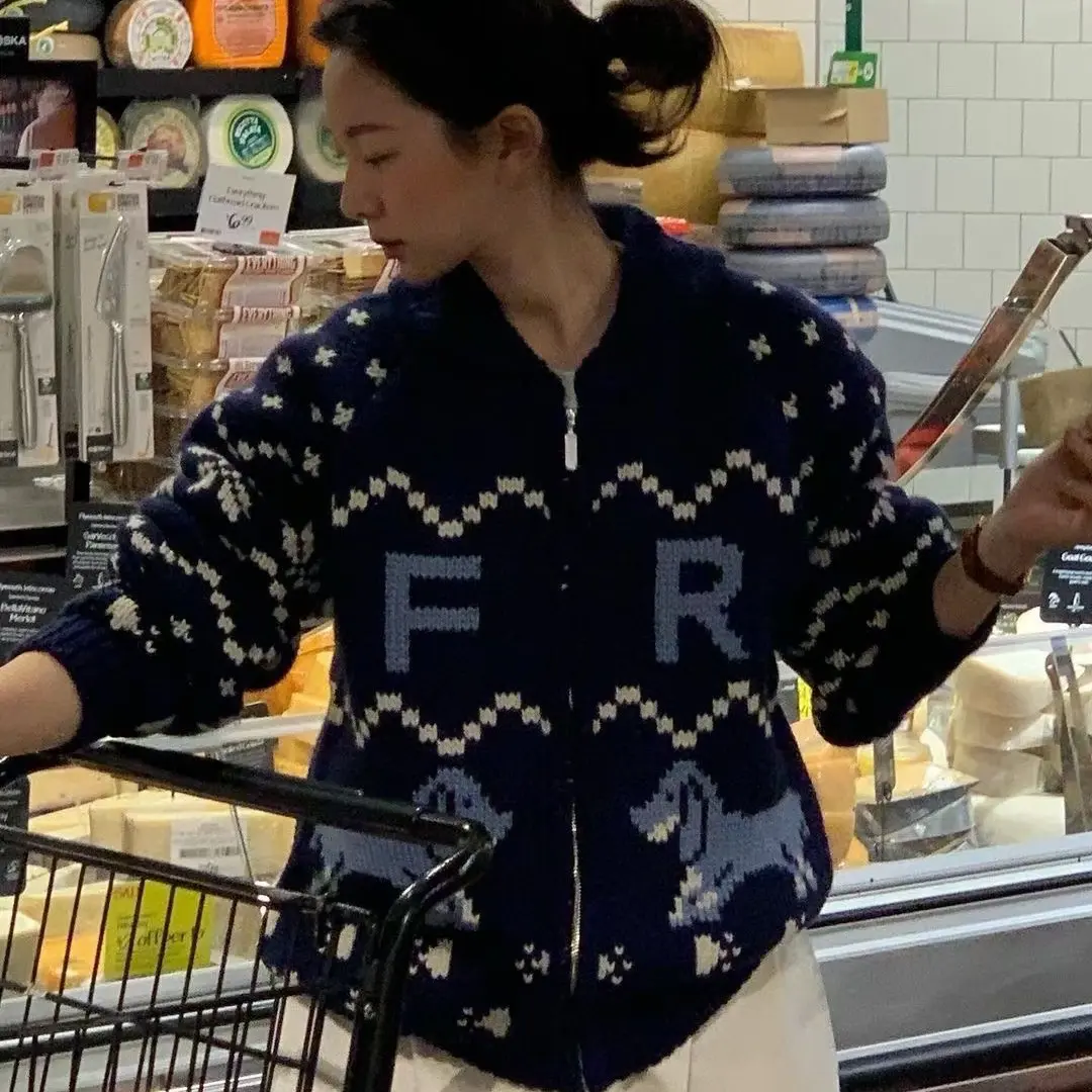 【FR腊肠狗】fever同款25冬韩国设计师 假日小狗拉链羊毛开衫外套